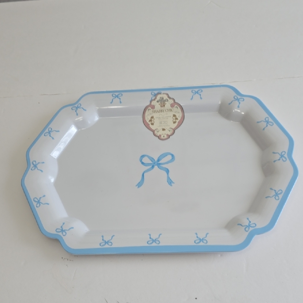 New Shabby Chic Blue Bows Coquette Large Melamine Serving Tray Platter